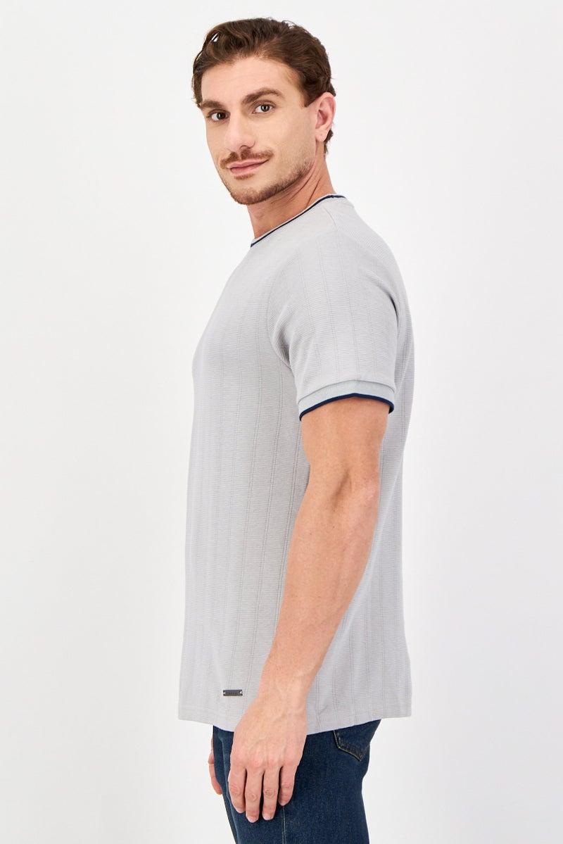 Bench Men Crew Neck Short Sleeve Textured  T-Shirt, Grey - Image 2